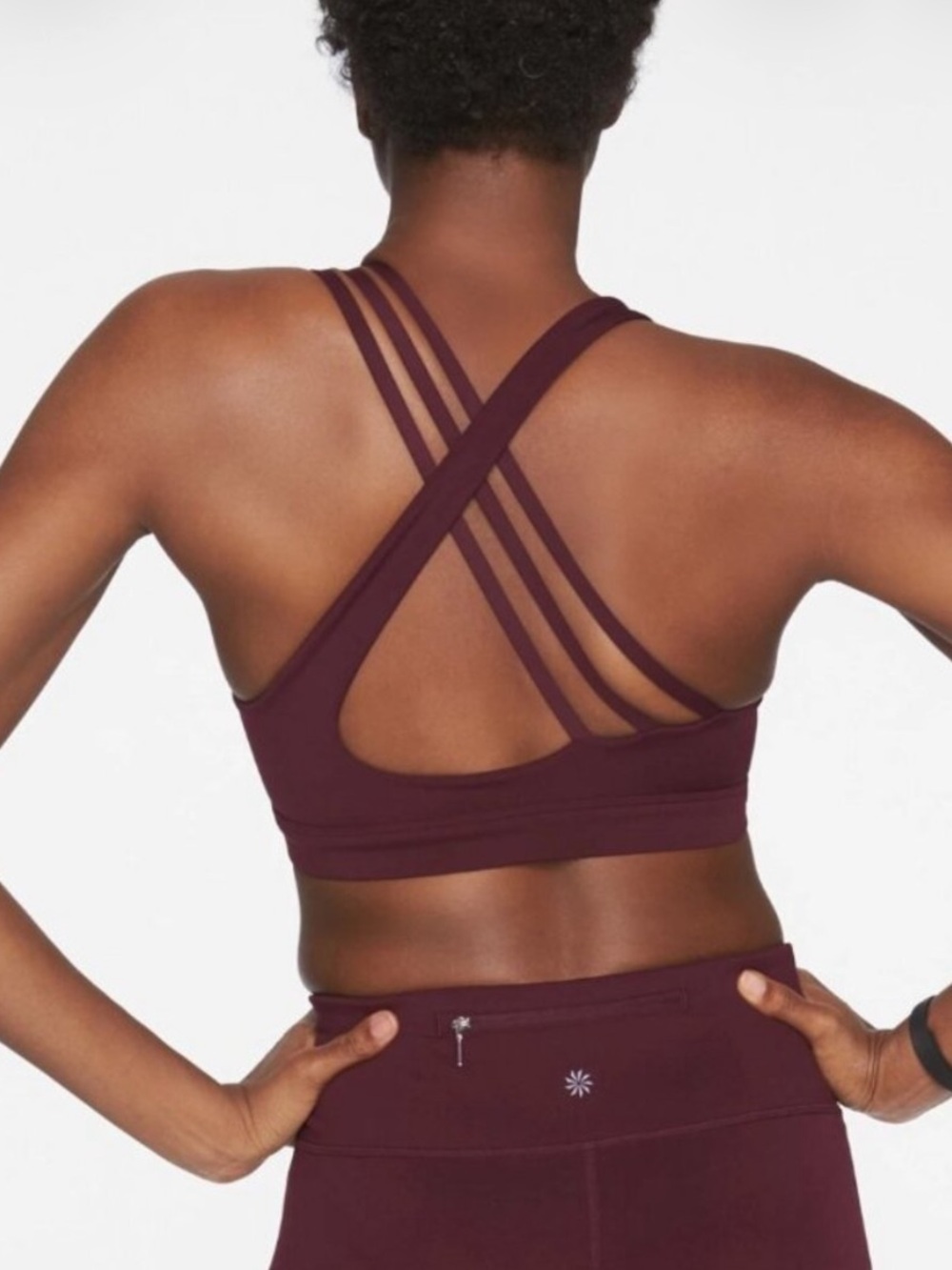 Athleta Run Free Strappy Crisscross Back Sports Bra Burgundy - size small
